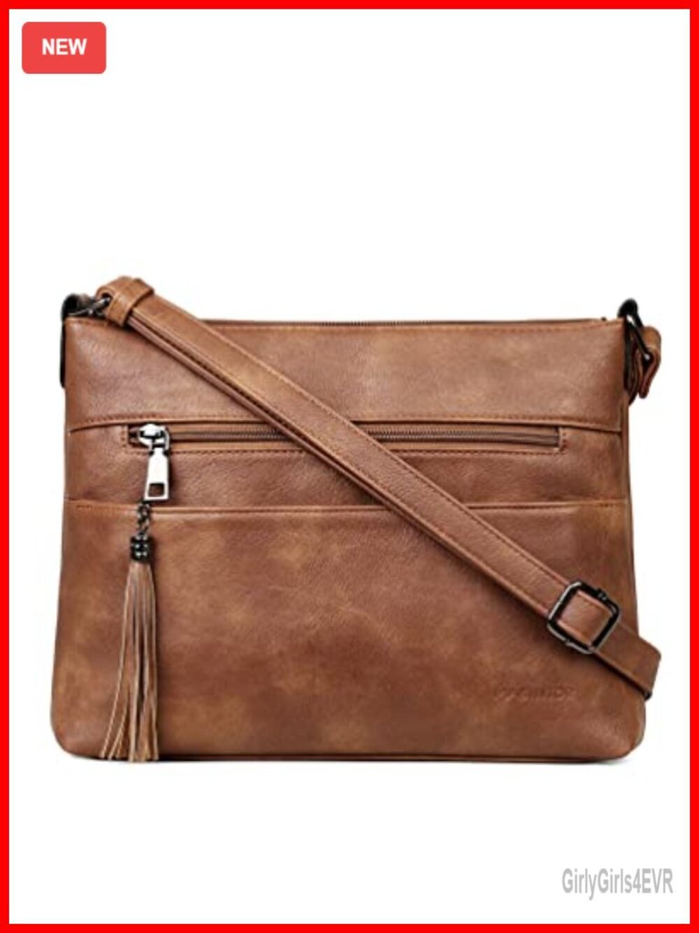 Lightweight Faux Leather Crossbody Bag with Tassel, Medium Shoulder Purse